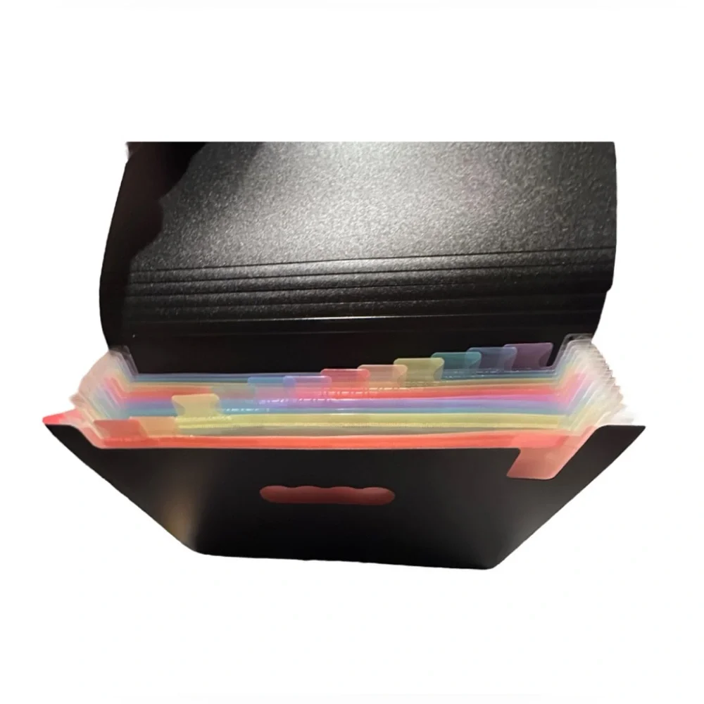 Portable Expanding 12-Pocket Black Accordion File Folder Document Organizer NWT
